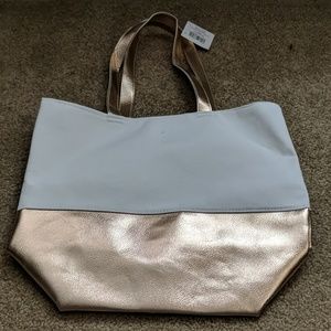 White and rose gold tote